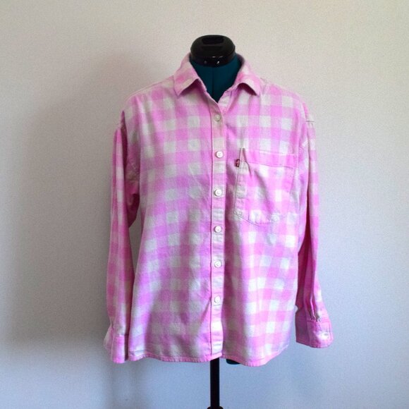 Levi's Hot Pink Davy Gingham Check Flannel Button Down - Picture 1 of 7